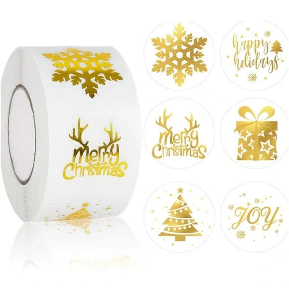 NEW! 🎉50 CLEAR gold foil Holiday stickers- 6 Designs- Clear stickers - Picture 1 of 8